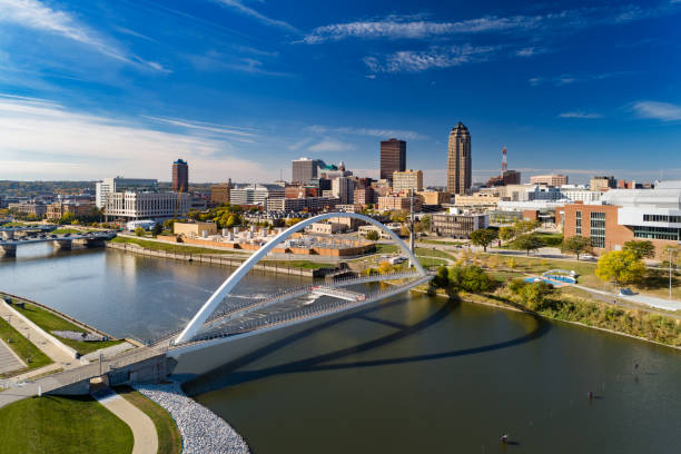 Des Moines skyline and river during the day